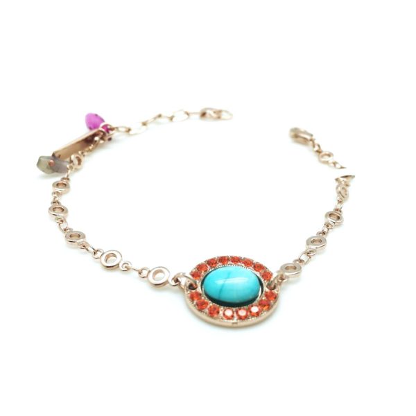 Bracelet By Mariana Woman Turquoise Mineral and Orange Swarovski Crystals