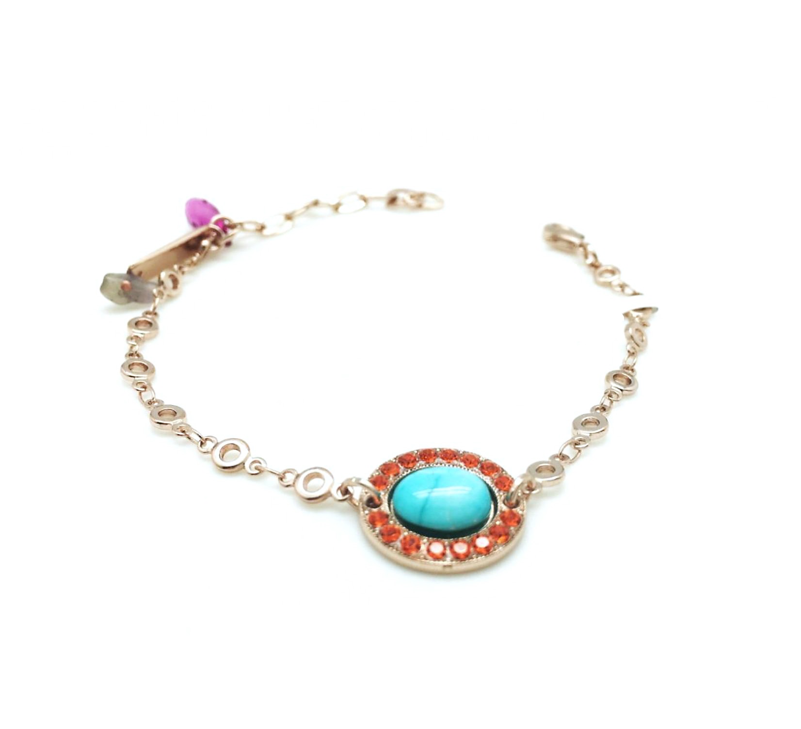 B-4005 2 M1077 (4) Bracelet By Mariana Woman Turquoise Mineral and Orange Swarovski Crystals - Image 1