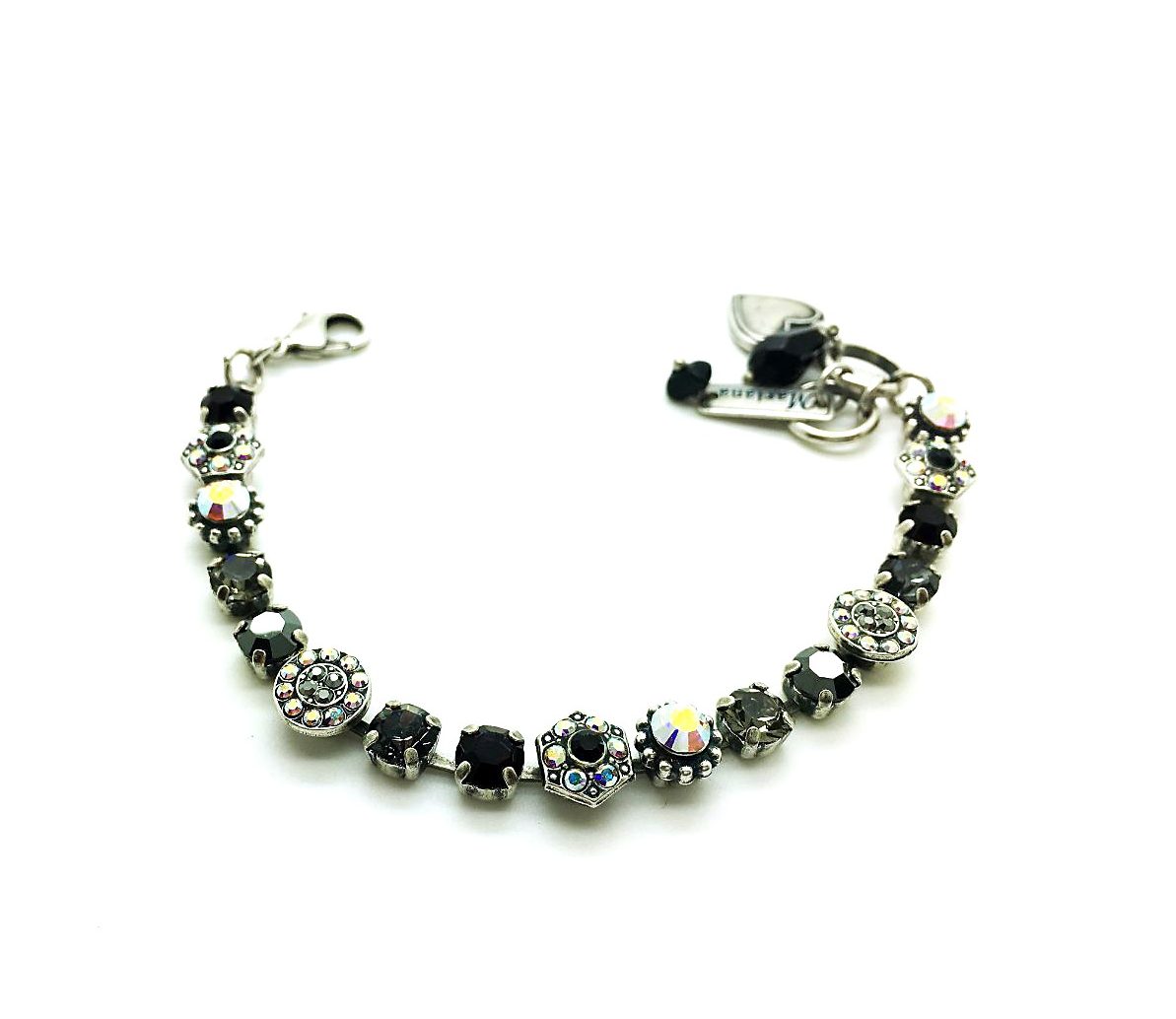 B-4029-3701-SP (3) Bracelet By Mariana Tuxedo Paradise Coll. Smokey Gray & Black Flower Austrian Crystals - Image 1