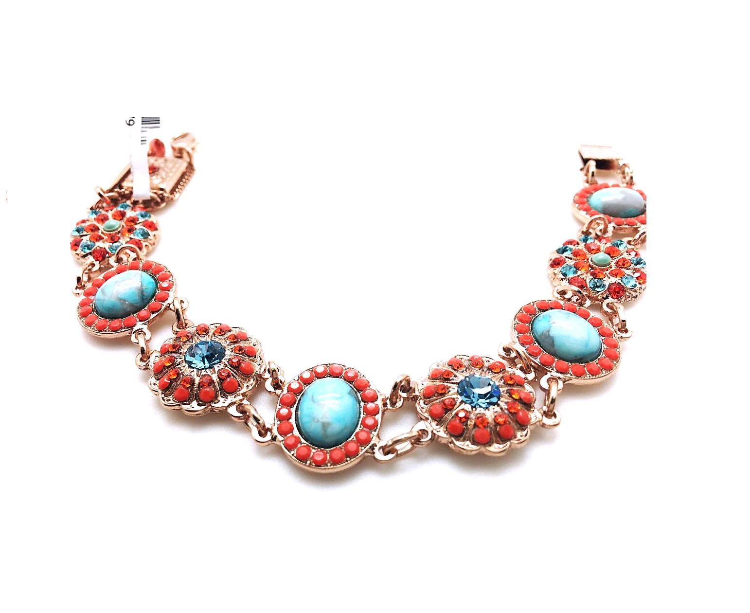 B-4054 1 M1079 (1) Bracelet By Mariana Woman Turquoise Mineral and Flower Orange Swarovski Crystals - Image 1