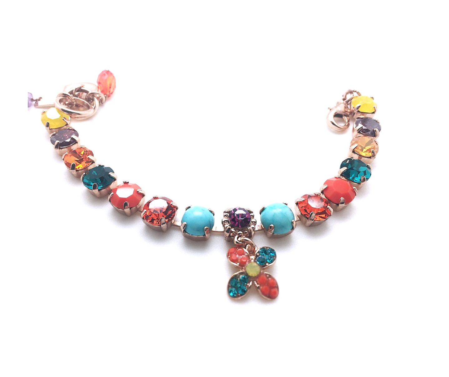 B-4104-1-M1077-RG (3) Mariana Bracelet Turquoise Mineral & Orange, Purple, Blue, Fuchsia, Yellow Austrian Crystals Masai Africa Coll. - Image 1