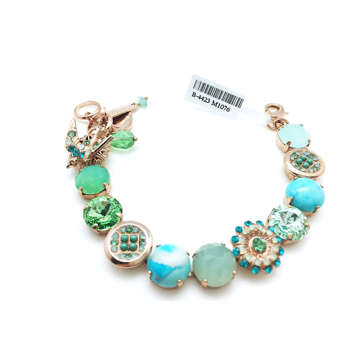 B-4423 M1076 (6) Mariana Bracelet Turquoise & Green Swarowski Flower Crystals Congo Africa Coll. - Image 1