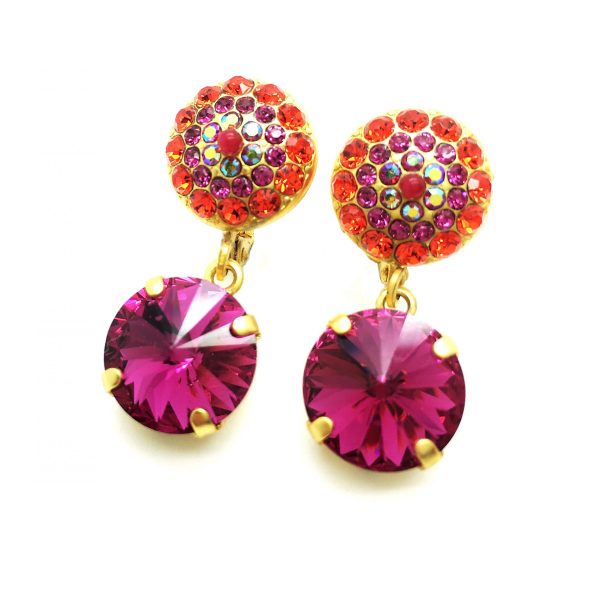 Earrings By Mariana Woman Drop Purple, Orange and Pink Swarovski Crystals