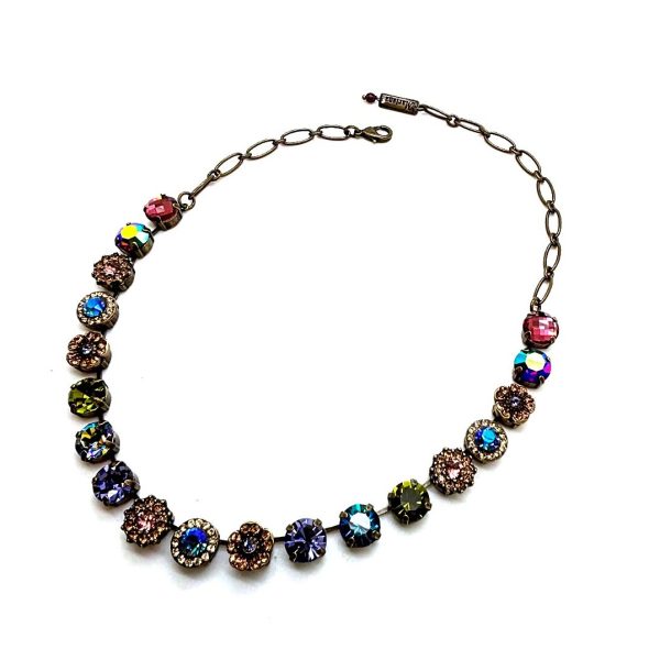 Necklace By Mariana Woman Flower Shape Blue, Green and Purple Swarovski Crystals