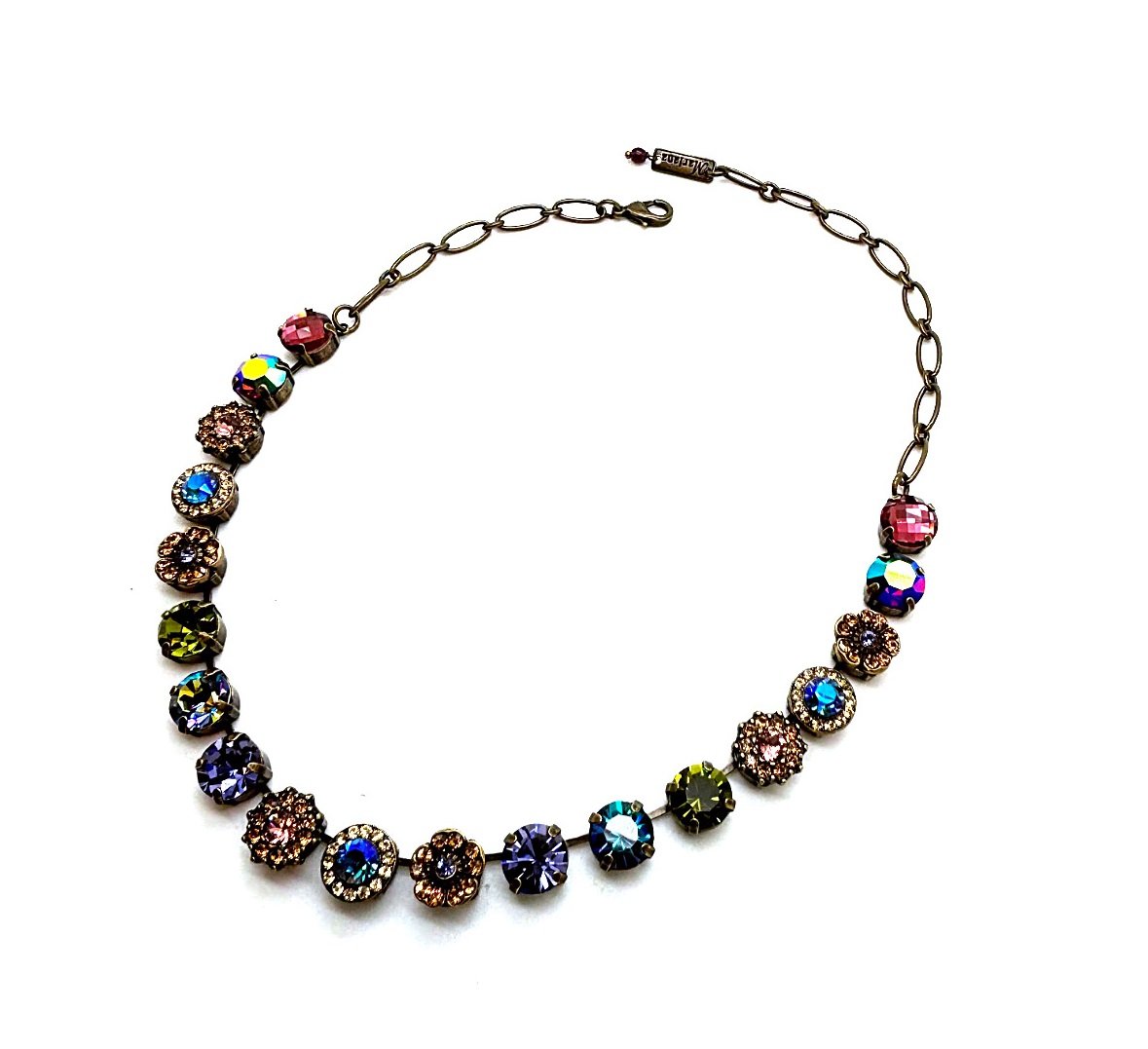 N-3084-1089-EG (2) Necklace By Mariana Woman Flower Shape Blue, Green and Purple Swarovski Crystals - Image 1