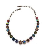 Necklace By Mariana Woman Flower Shape Blue, Green and Purple Swarovski Crystals - Image 2