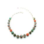 Necklace By Mariana My Treasures Coll. Shell, Opalite Minerals & Turquoise, Orange Austrian Crystals