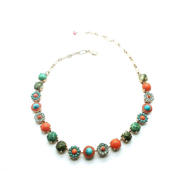 Necklace By Mariana My Treasures Coll. Shell, Opalite Minerals & Turquoise, Orange Austrian Crystals