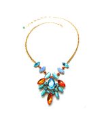 Mariana Necklace Oval Pendant Turquoise & Orange,Purple and Aqua Austrian Crystals Sarngetti Africa Coll.