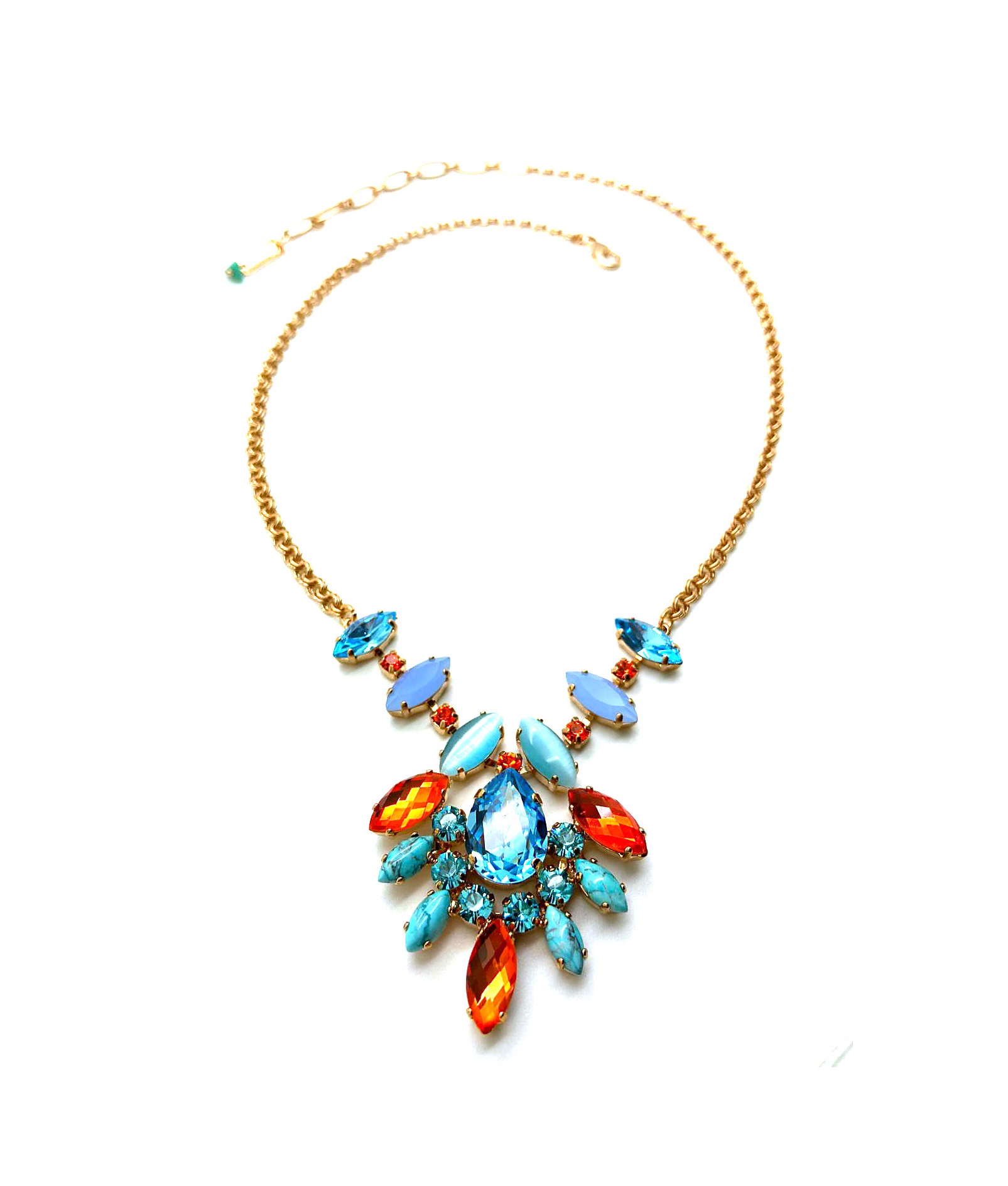 N-3143-3-M1079-RG (1) Mariana Necklace Oval Pendant Turquoise & Orange,Purple and Aqua Austrian Crystals Sarngetti Africa Coll. - Image 1