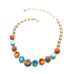 Necklace By Mariana Woman Turquoise Mineral and Orange and Aqua Swarovski Crystals