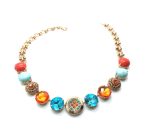 Necklace By Mariana Woman Turquoise Mineral and Orange and Aqua Swarovski Crystals - Image 2