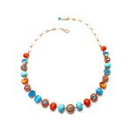 Necklace By Mariana Woman Turquoise Mineral and Sunset Peach Swarovski Crystals - Image 2
