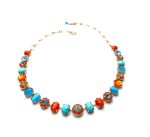 Necklace By Mariana Woman Turquoise Mineral and Sunset Peach Swarovski Crystals