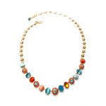 Necklace By Mariana Woman Bold Turquoise Mineral and Ovals Sunset Peach Swarovski Crystals - Image 2