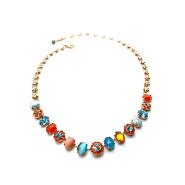 Necklace By Mariana Woman Bold Turquoise Mineral and Ovals Sunset Peach Swarovski Crystals