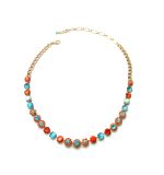 Necklace By Mariana Woman Delicate Turquoise Mineral and Sunset Peach Swarovski Crystals - Image 2