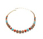 Necklace By Mariana Woman Delicate Turquoise Mineral and Sunset Peach Swarovski Crystals