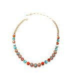 Necklace By Mariana Woman Delicate Turquoise Mineral and Sunset Peach Swarovski Crystals - Image 3