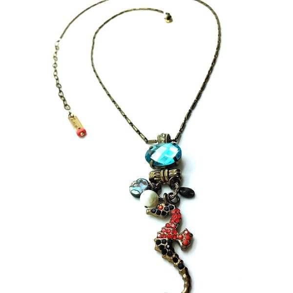 Mariana Necklace Pendant Seahorse, Oval Crystal & Blue Shell St Barts Caribbean Life Coll.