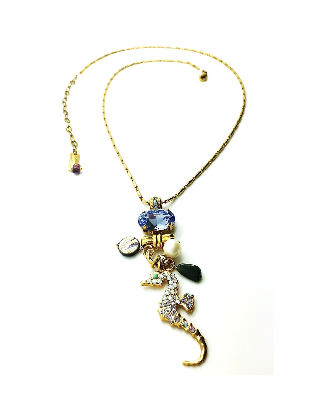 N-5051-2-M1107-EG (1) Mariana Necklace Pendant Seahorse & Velvet Oval St Lucia Caribbean Life Coll. - Image 1
