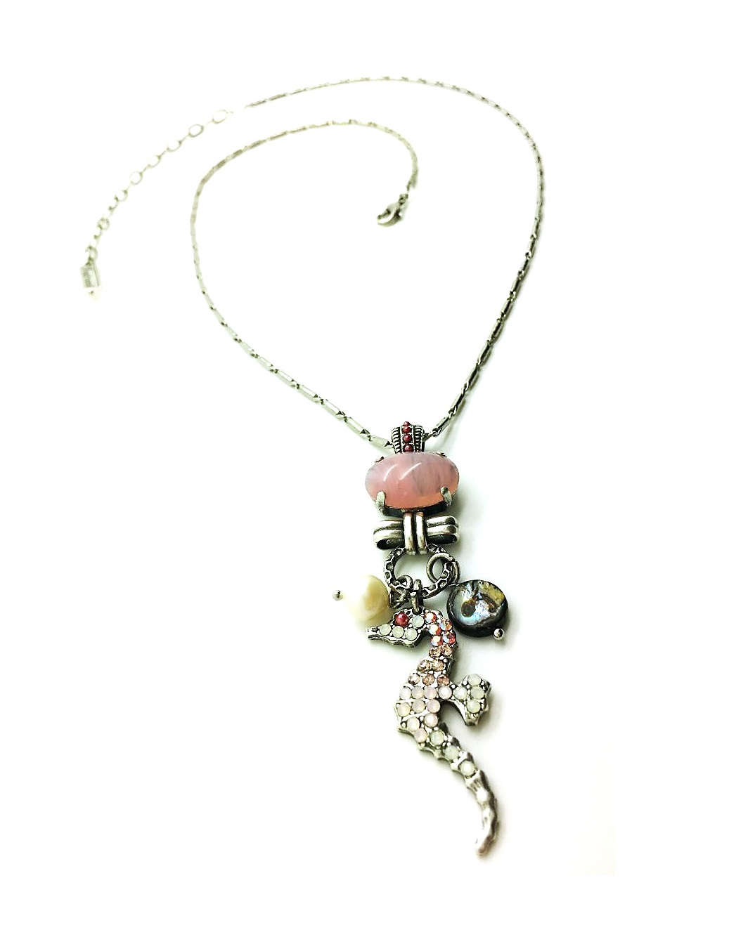 N-5051-2-M223-1-SP (1) Necklace Pendant By Mariana Seahorse Rose Quartz Swarovski Crystals - Image 1
