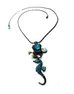 Mariana Necklace Pendant Seahorse and Blue Zircon Oval Crystal Bahamas Caribbean Life Coll.