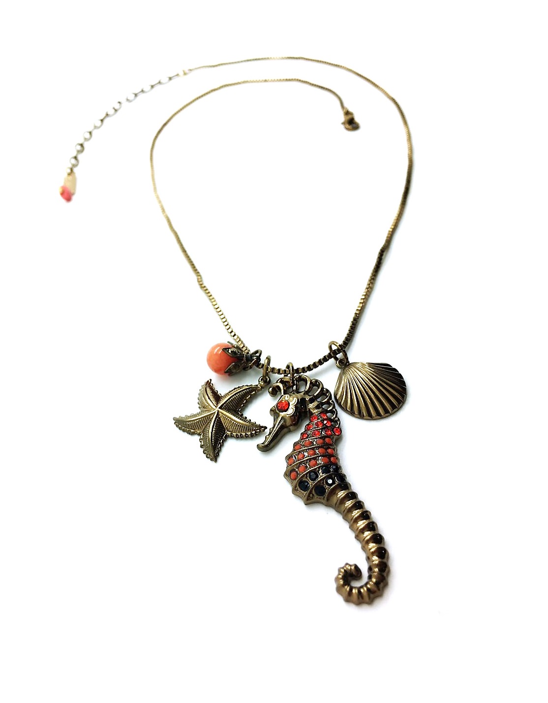 N-5073-M1104-BR (1) Necklace Pendant By Mariana Woman Seahorse and Shell Coral Mineral and Swarovski Crystals - Image 1