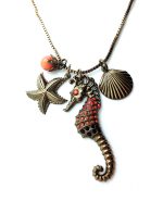 Necklace Pendant By Mariana Woman Seahorse and Shell Coral Mineral and Swarovski Crystals - Image 3