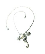 Mariana Necklace Pendant Seahorse & White Shell Black,White, Clear Crystals St Martin Caribbean Life Coll.