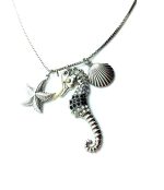 Mariana Necklace Pendant Seahorse & White Shell Black,White, Clear Crystals St Martin Caribbean Life Coll. - Image 3