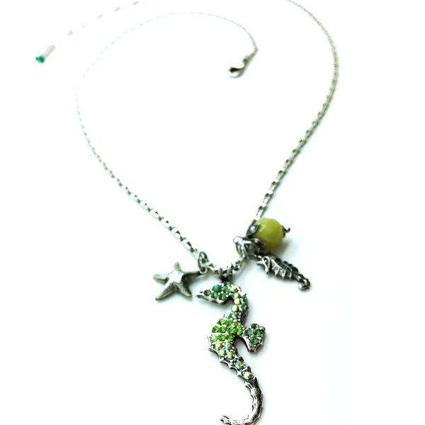 Necklace Pendant By Mariana Woman Sea Horse Apple Green Swarovski Crystals