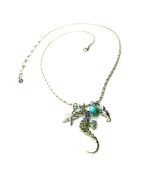 Mariana Pendant Necklace Seahorse Turquoise & Purple, Green Austrian Crystals Cuba Caribbean Life Coll.