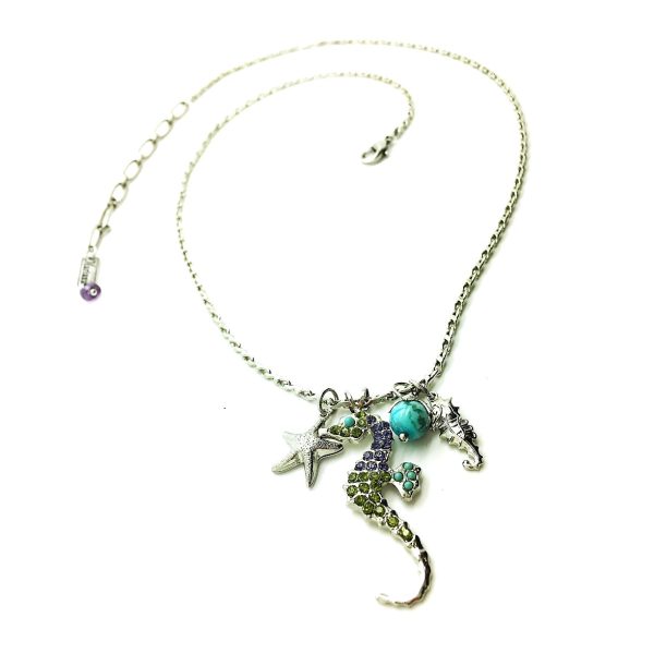 Mariana Pendant Necklace Seahorse Turquoise & Purple, Green Austrian Crystals Cuba Caribbean Life Coll.