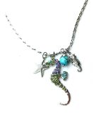 Mariana Pendant Necklace Seahorse Turquoise & Purple, Green Austrian Crystals Cuba Caribbean Life Coll. - Image 2