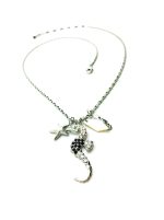 Mariana Pendant Necklace Seahorse & Starfish Black,White & Clear Crystals St Martin Caribbean Life Coll.