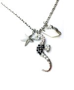 Mariana Pendant Necklace Seahorse & Starfish Black,White & Clear Crystals St Martin Caribbean Life Coll. - Image 3
