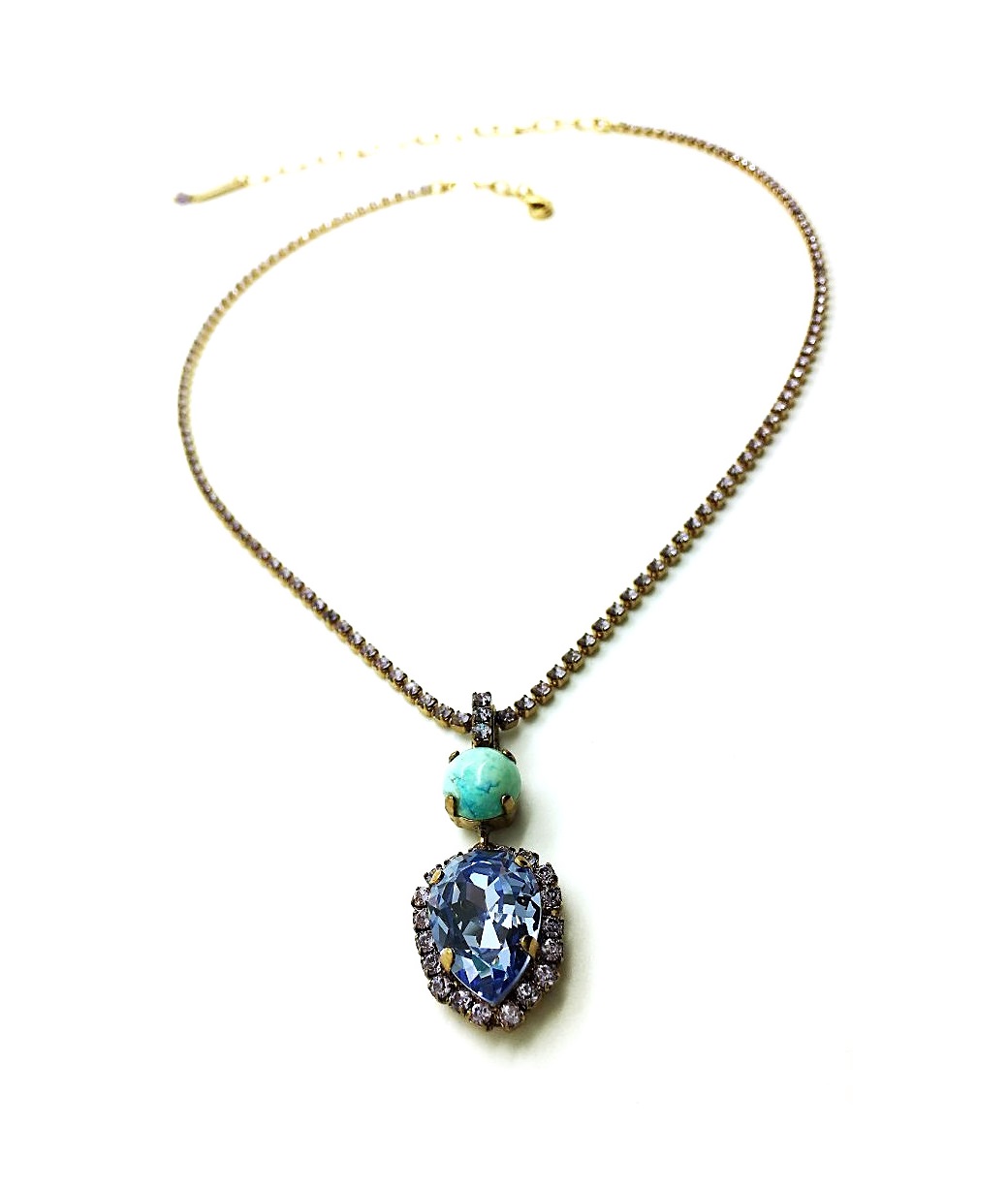 N-5098-9-M1107-EG (1) Necklace Pendant By Mariana Woman Turquoise and Purple Pair Shape Swarovski Crystals - Image 1