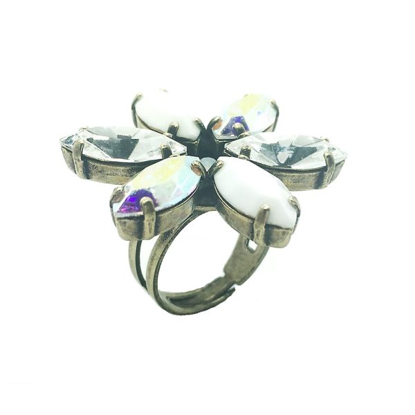 Mariana Ring Beautiful Flower Shape Clear, White and Mirror Swarovski Crystals English Gold Plated