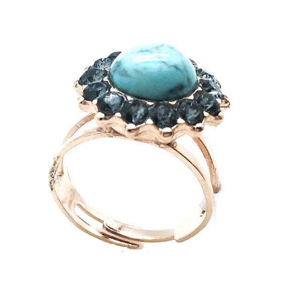 Mariana Ring Turquoise Mineral & Black Austrian Crystal Zanzibar Africa Coll.