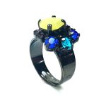 Mariana Ring Beautiful Yellow,Aqua & Blue Zircon Swarovski Crystals Fantasy Nirvana Coll.