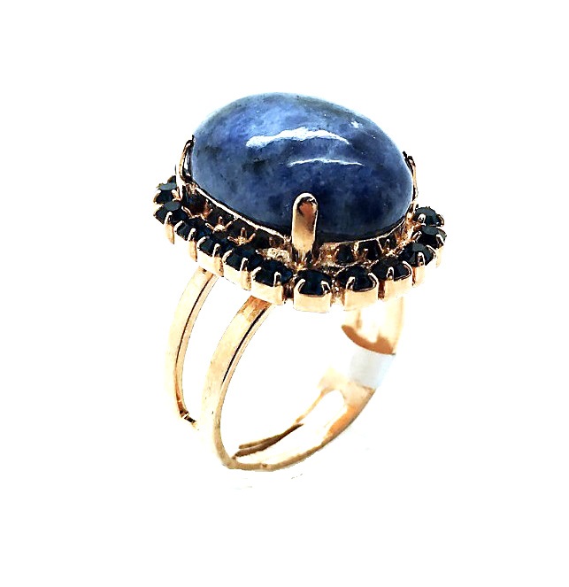 R-7090-1-M1069-RG (1) Mariana Ring Blue Cabochon & Swarovski Crystal Mood Indigo Caribbean Life Coll. - Image 1