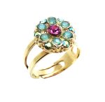 Ring By Mariana Woman Flower Shape Opal and Peridot Swarovski Crystals - Image 3