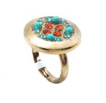 Ring By Mariana Woman Flower Shape Orange, Turquoise and Aqua Swarovski Crystals