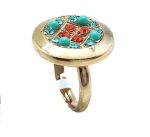 Ring By Mariana Woman Flower Shape Orange, Turquoise and Aqua Swarovski Crystals - Image 2
