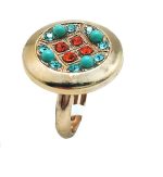 Ring By Mariana Woman Flower Shape Orange, Turquoise and Aqua Swarovski Crystals - Image 3