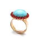 Ring By Mariana Woman Turquoise Mineral and Orange Swarovski Crystals - Image 2