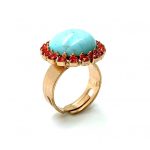 Ring By Mariana Woman Turquoise Mineral and Orange Swarovski Crystals