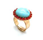 Ring By Mariana Woman Turquoise Mineral and Orange Swarovski Crystals - Image 3