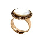 Mariana Ring White Shell and Black Swarovski Crystals Zulu Africa Coll.